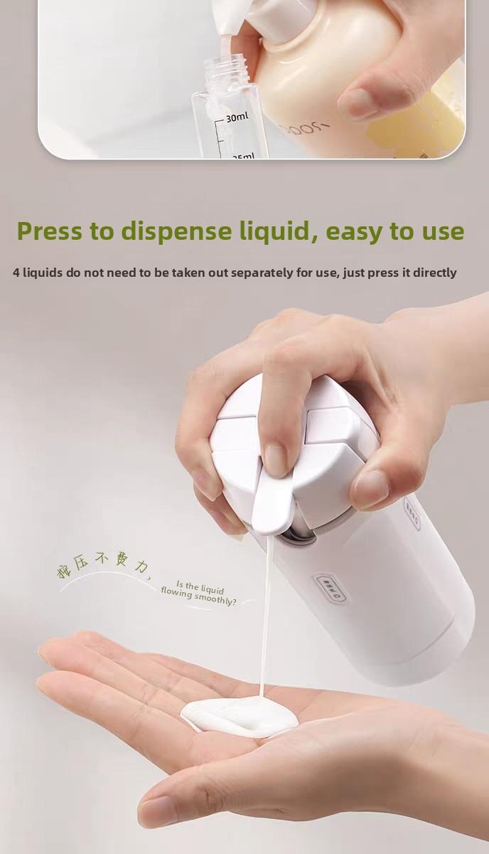 Four in one travel toiletries are divided into bottles, portable cosmetics/shampoo/lotion storage bottles, which can hold four kinds of toiletries, sealed, leak proof, extrusion free, compact, and can be carried on the plane