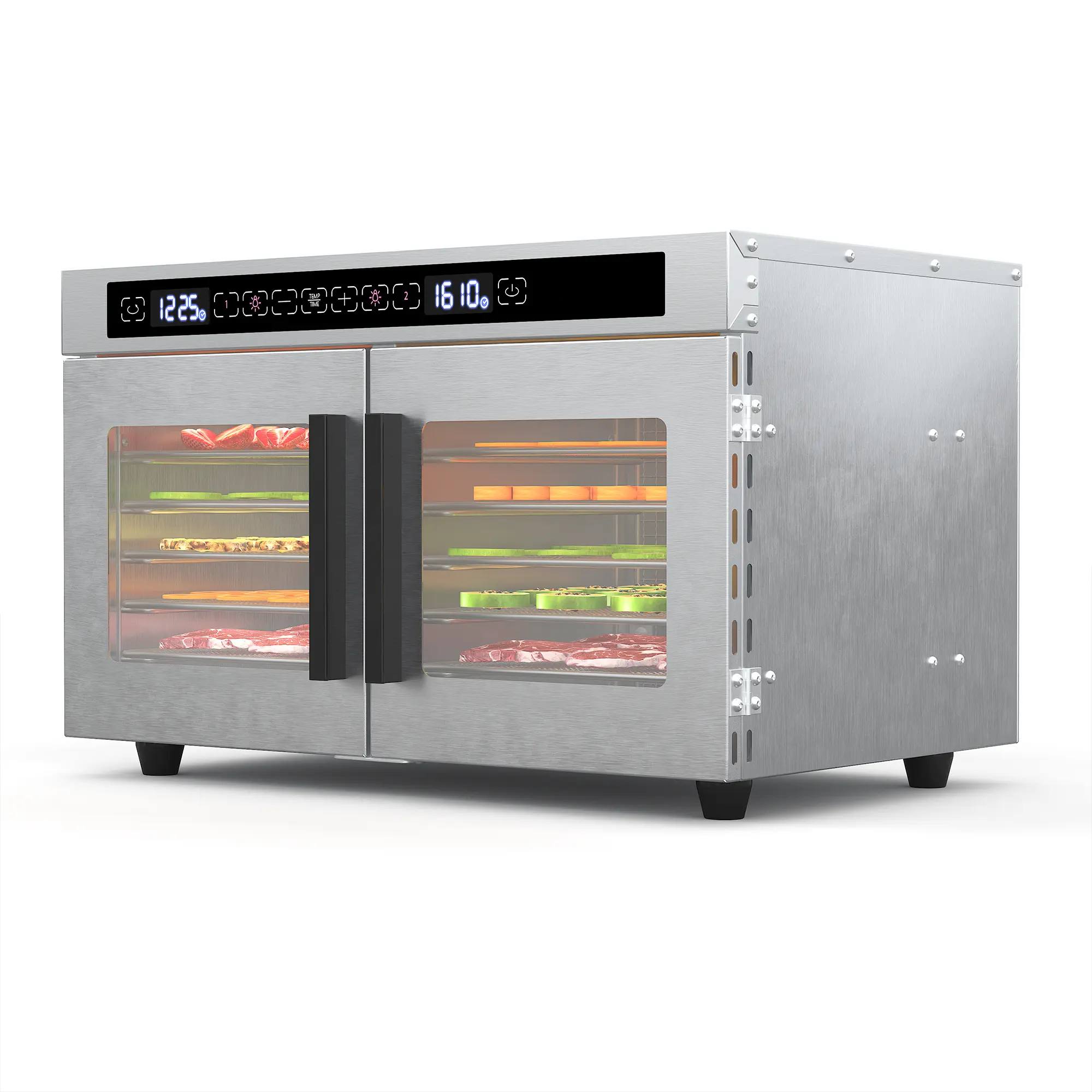 2-Zone Dual Door Food Dehydrator, Garvee 5-Tray Stainless Steel Electric Dehydrator with Dual Temperature Control 48H Timer, 5.1 Ft² Drying Space for Jerky Fruits Vegetables Dog Treats