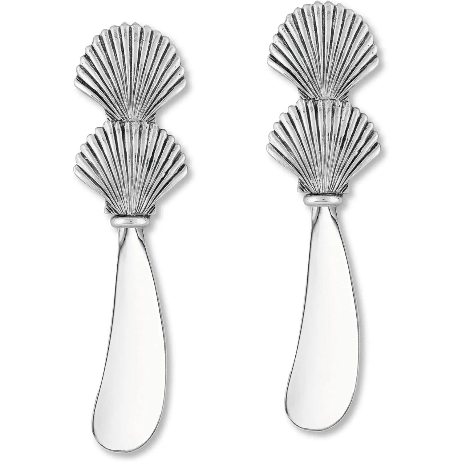 Seashell Cheese Spreader Set, Zinc Alloy Butter Spreaders with Decorative Handles for Cheese, Cream, Dips, Silver, 4.5 Inch, Set of 2