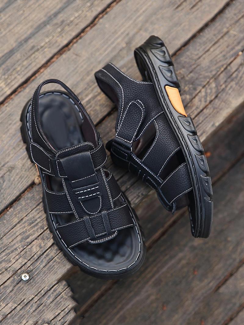Men's Casual Plain Velcro Sandals, 2024 Fashionable Summer New Open Toe Sandals for Summer, Lightweight Breathable Comfortable Shoes for Daily Wear Men's Casual Plain Velcro Sandals, 2024 Fashionable Summer New Open Toe Sandals for Summer, Lightweight Breathable Comfortable Shoes for Daily Wear
