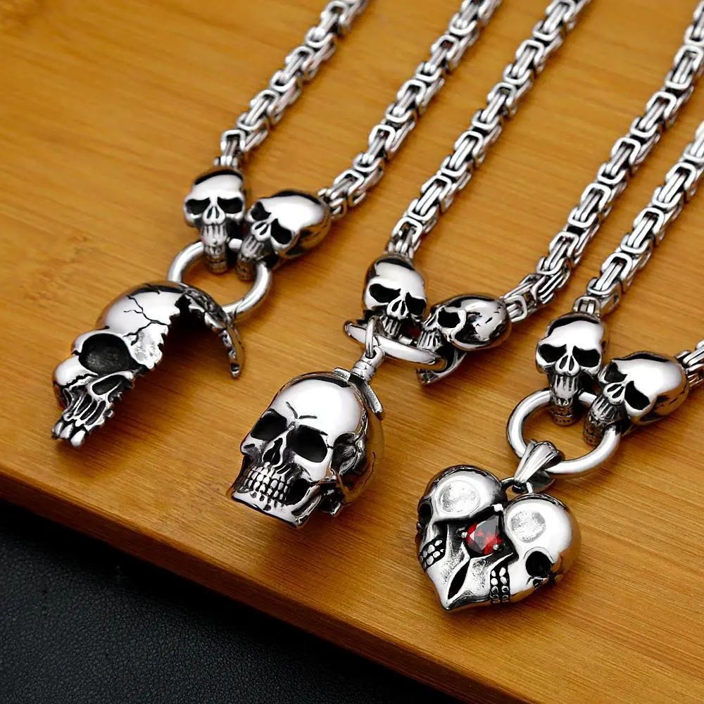 Vintage 316L Stainless Steel Skull Necklaces For Men Women Gothic Punk Skull Head Pendant Party Biker Fashion Hip Hop Jewelry