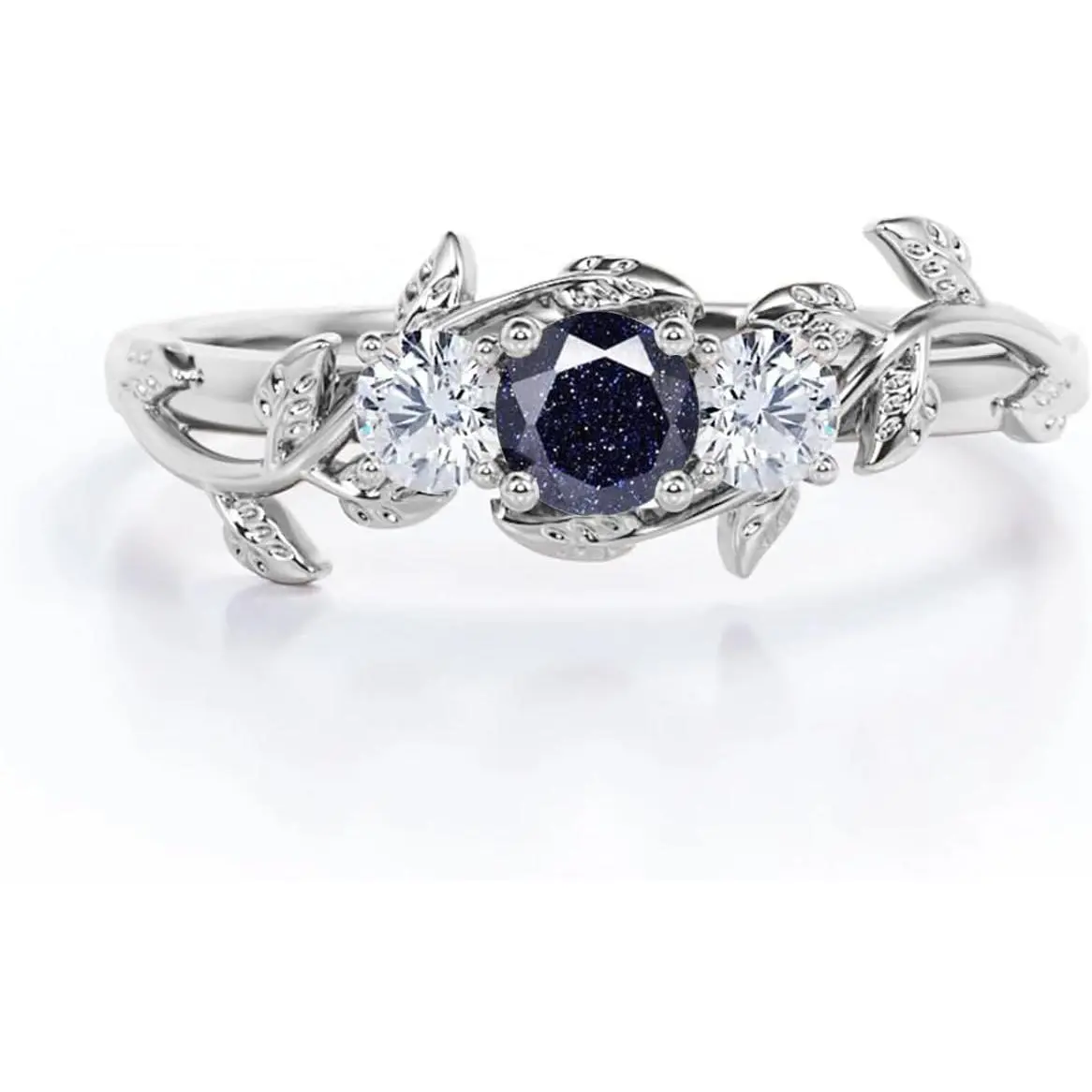 Women's Blue Sandstone Ring 925 Sterling Silver Dainty Vintage Wedding Engagement Ring