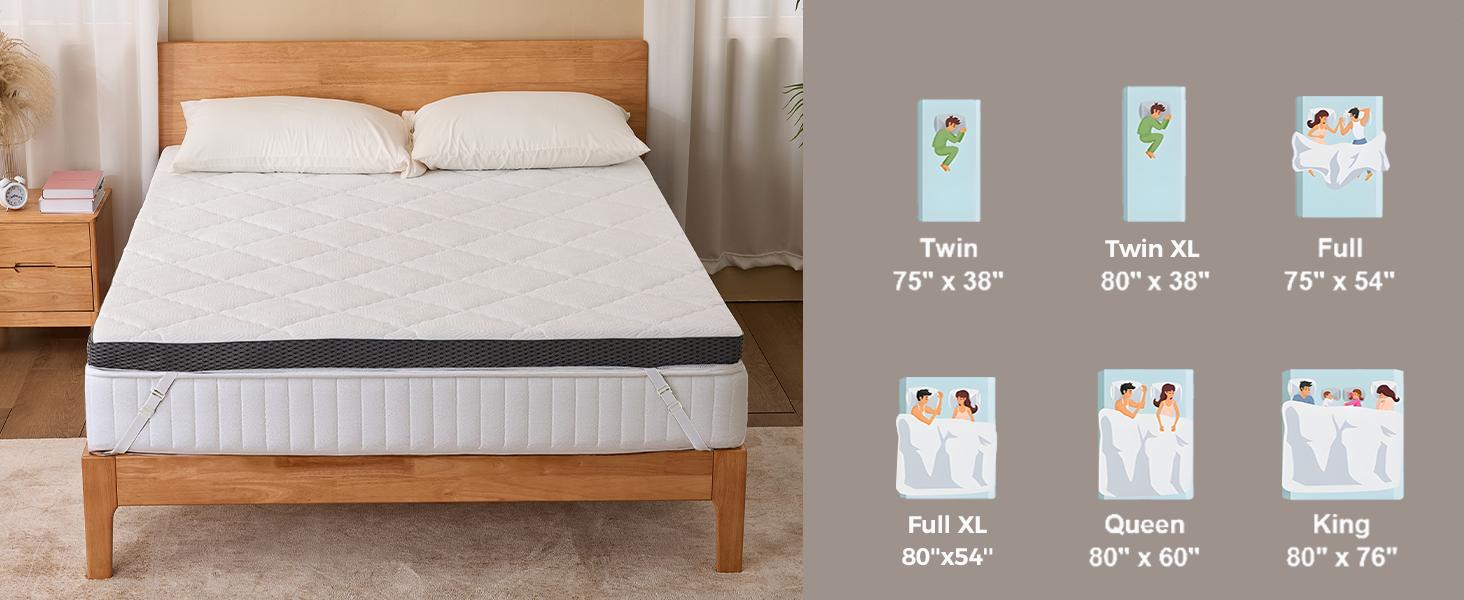 Firm Mattress Topper Full: 3 Inch High Density Foam for Back Pain - Breathable Bed Topper - Bamboo Washable Cover with Anti-Slip Straps - CertiPUR-US Oeko-Tex Certified 75x54