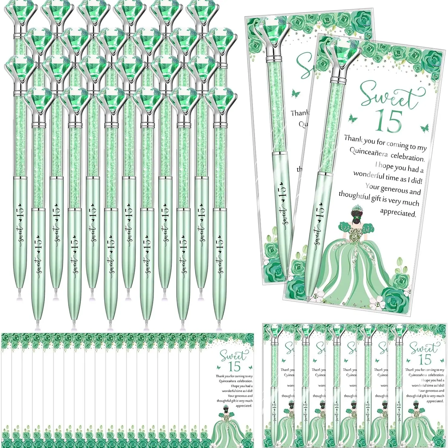 20 Sets Party Favors Marker Pen Set With Thank You Cards Retractable Ballpoint Bling Birthday For Guests Staff Gift Elegant Box Gifts Diamond Pens Winter Graduation Day Card Funny Ideal Favor Employee Appreciation Bulk # Gold Themed Decorations halloween