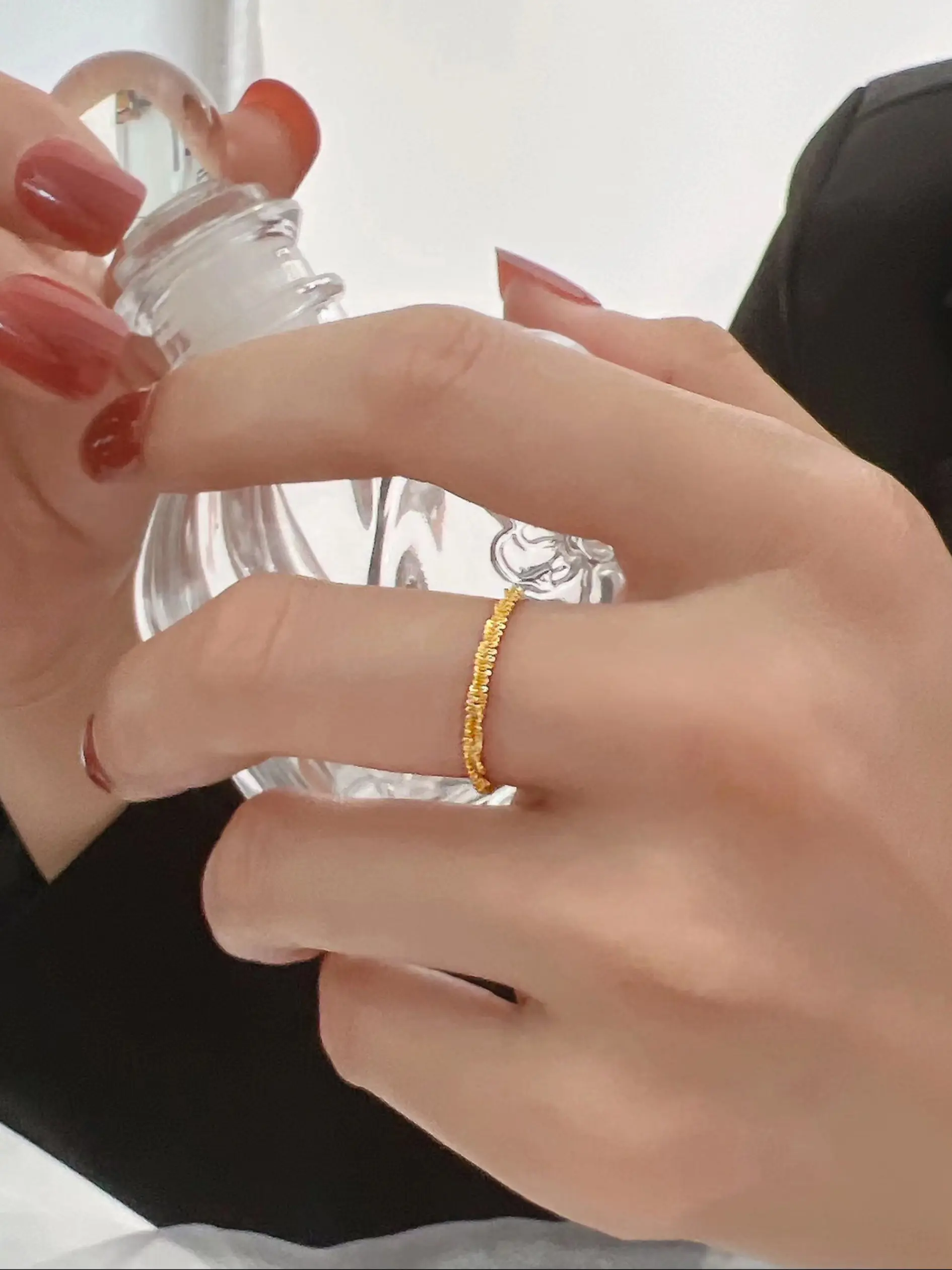 Korean Style Simple Glitter Ring for Women, Unique Design Full Star Finger Ring, Versatile Daily Wear Jewelry for Any Occasion, Elegant Chain Ring