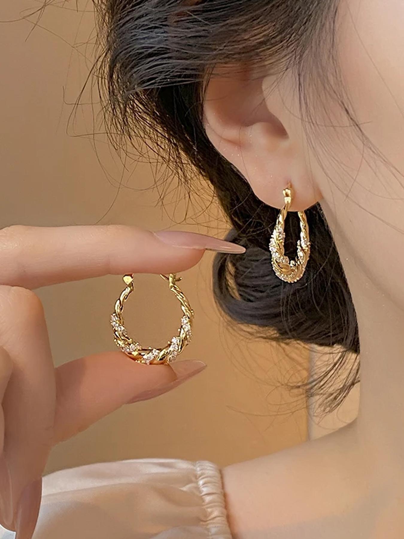 Women's Elegant Twist Design Hoop Earrings, High Quality Earrings, Fashion Jewelry for Party, Everyday Accessories, Trendy All-match & Exquisite Jewelry for Birthday Gift