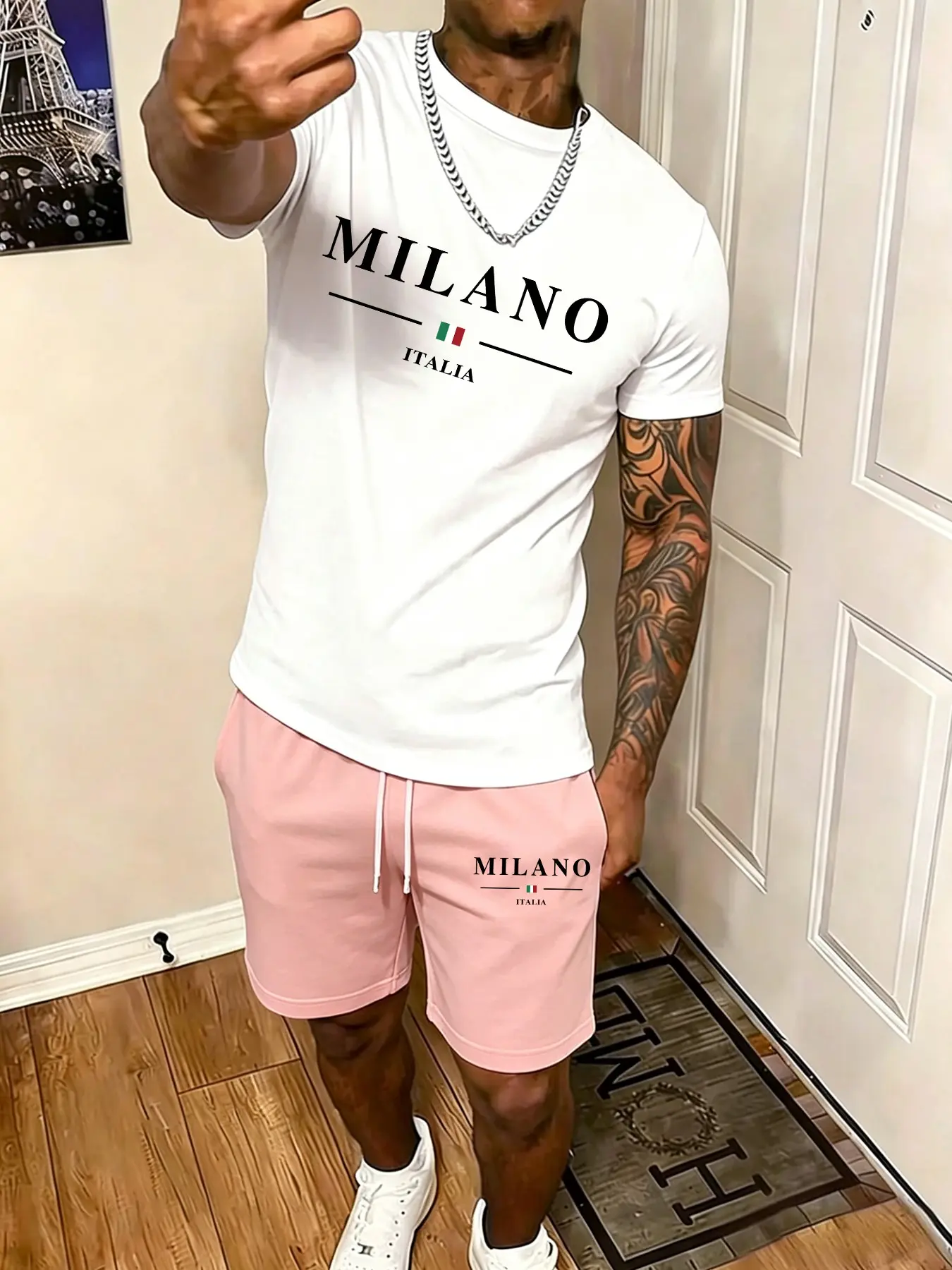 Milano Italia Men's Summer 2-Piece Short Set - Luxury T-Shirt & Sports Shorts Tracksuit - High-End Streetwear for Vacation & Casual Daily Wear