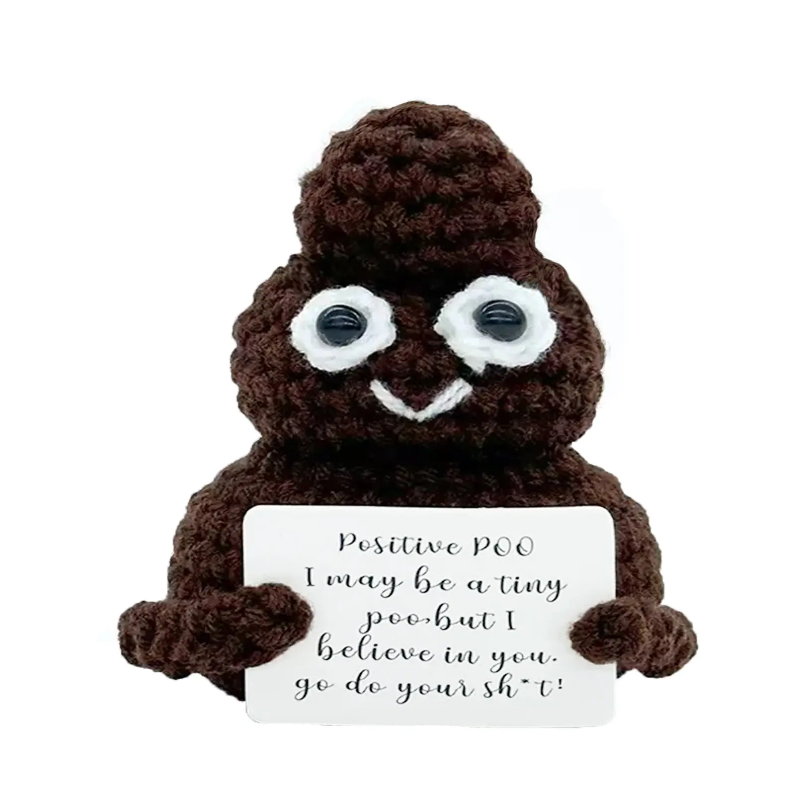 Cute Crochet Poop Emoji Plush Toy - Positive Poo Motivational Stuffed Animal (8cm/3.1inch) Funny Gift for Friends/Birthday