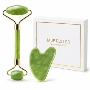 Jade Roller & Gua Sha Set, Facial Massage Beauty Tools, Refreshing Skincare Gift for Women and Men