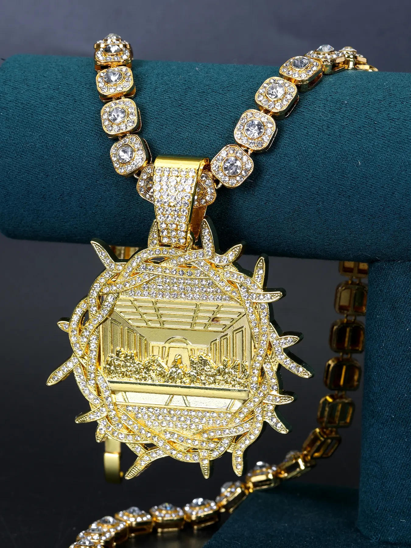 Diamond Thorn Style Dinner Round Pendant Necklace, Low Allergy Water Diamond, Daily Wearing Accessories, Elegant Jewelry Set
