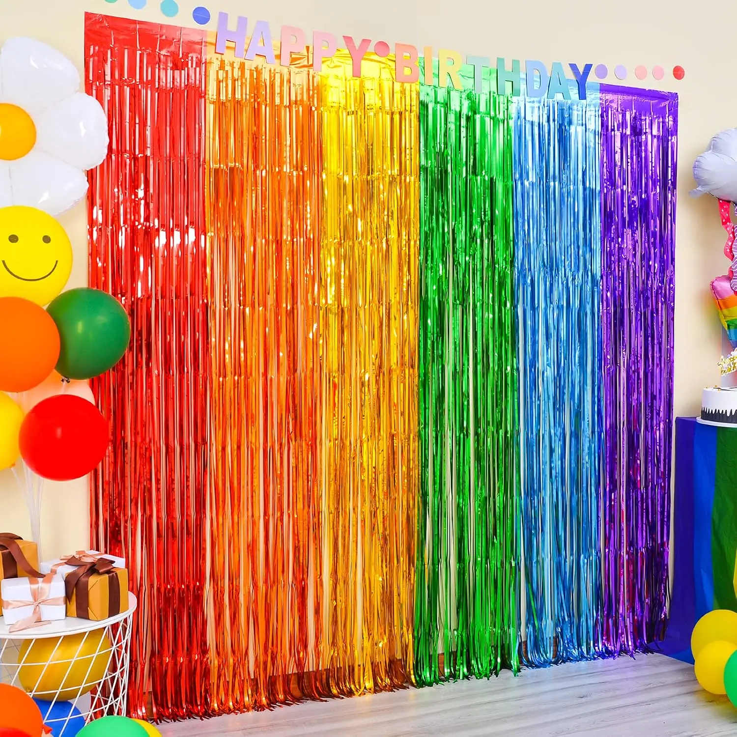 Rainbow Party Decorations, 2Pack Rainbow Bday Foil Fringe Streamers | 6.6x6.6ft Rainbow Theme Backdrop, Pride Decorations, Photobooth Prop for  Graduation or Cartoon Birthday Decor