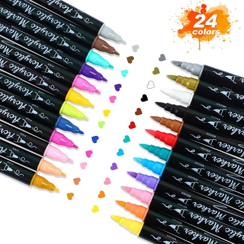 Acrylic Paint Marker Set, 1 Box Dual Tip Acrylic Paint Pen, Permanent Acrylic Paint Markers for Rock Painting, Canvas, Wood, Glass, Ceramic, Fabric, Plastic, Acrylic Marker Pens