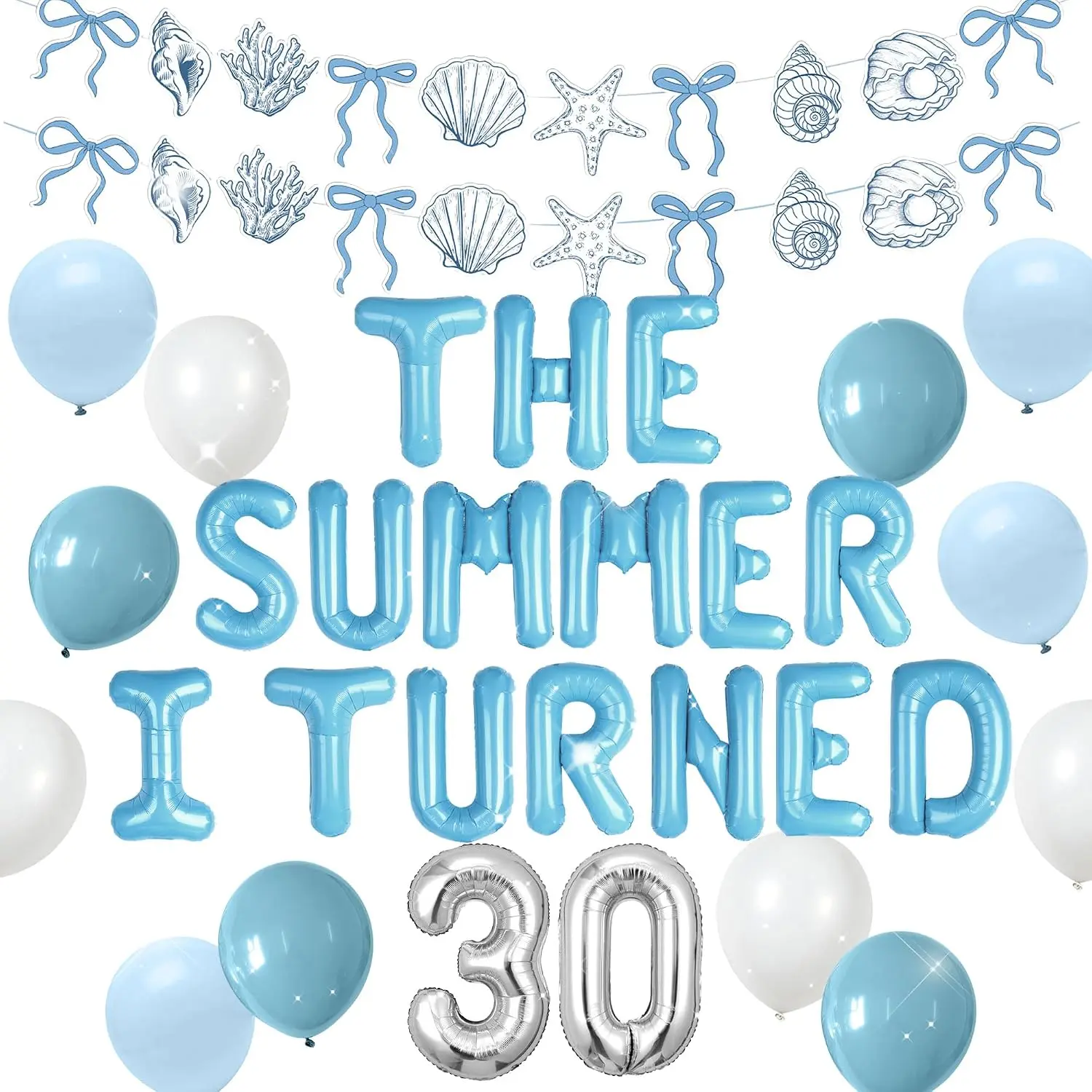 The Summer I Turned 16 Birthday Decorations Summer Beach 30th Balloons Seashells Banner Thirty Birthday Party Supplies