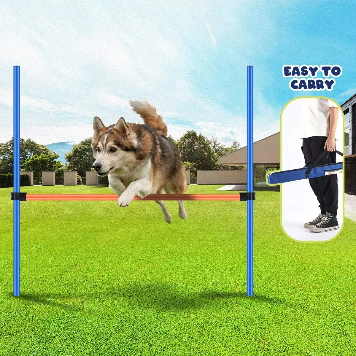 Agility  Equipment,  Hurdles & Weave Poles Set with Adjustable Jump Bar,Outdoor  Obstacle Course for Backyard Exercise, Portable  Agility Kit for Shepherd Malinois