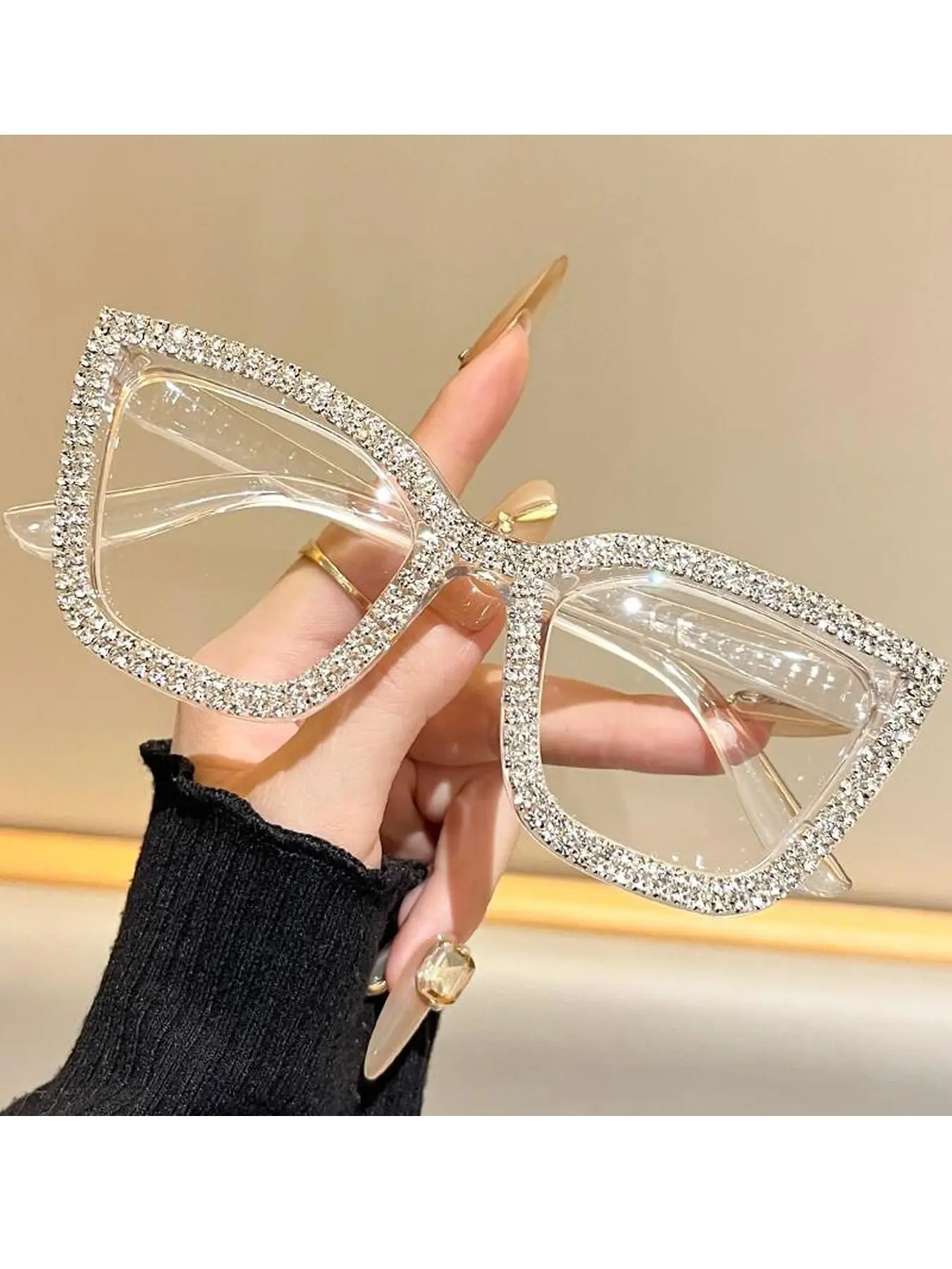 cat-eye reading glasses with anti-blue light, diamond-inlaid polycarbonate frame, anti-fatigue design