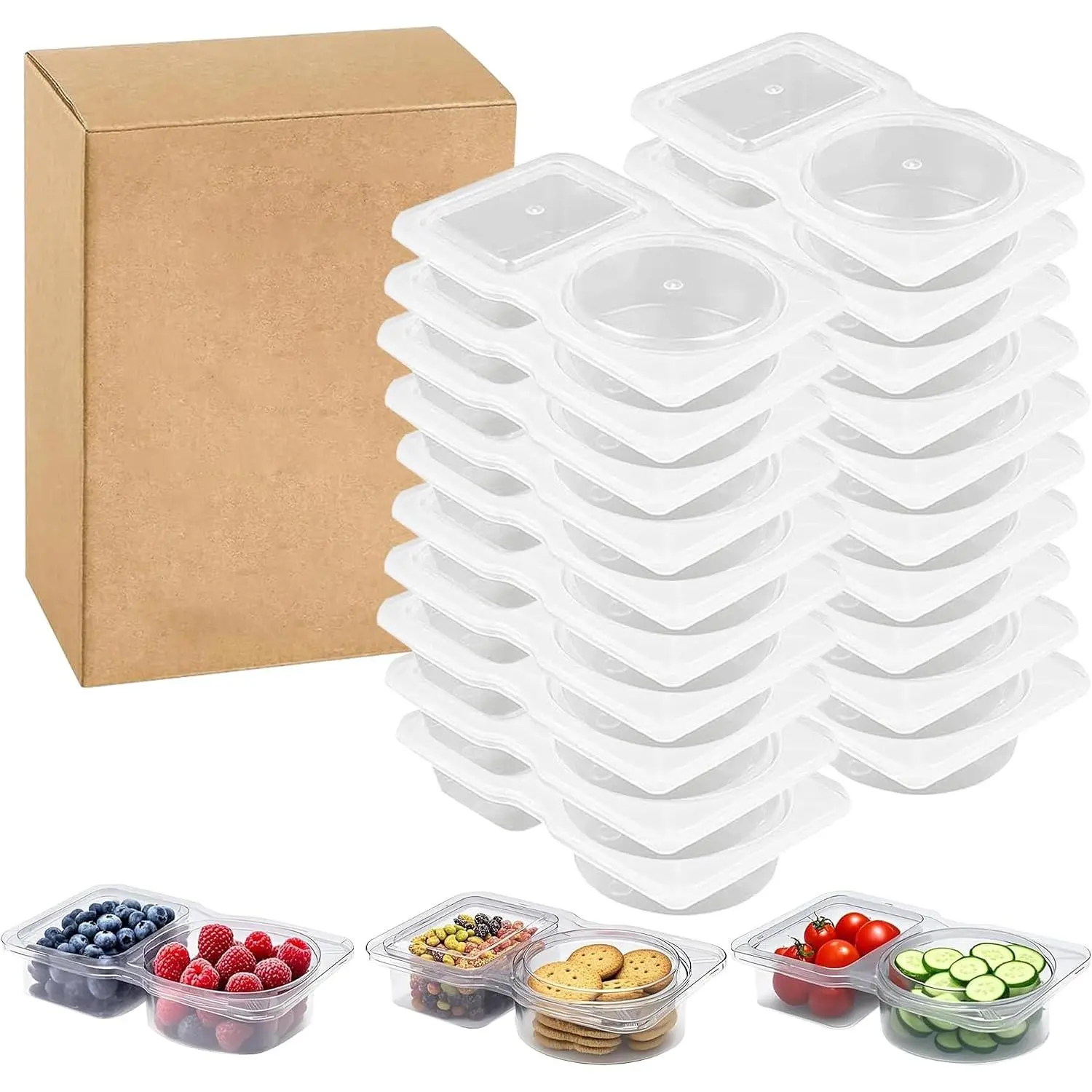 20 count Double Compartment Condiment Container With  | Plastic Deli Containers with   Snack Pack Containers for Take-out Sauces  Stackable Leakproof