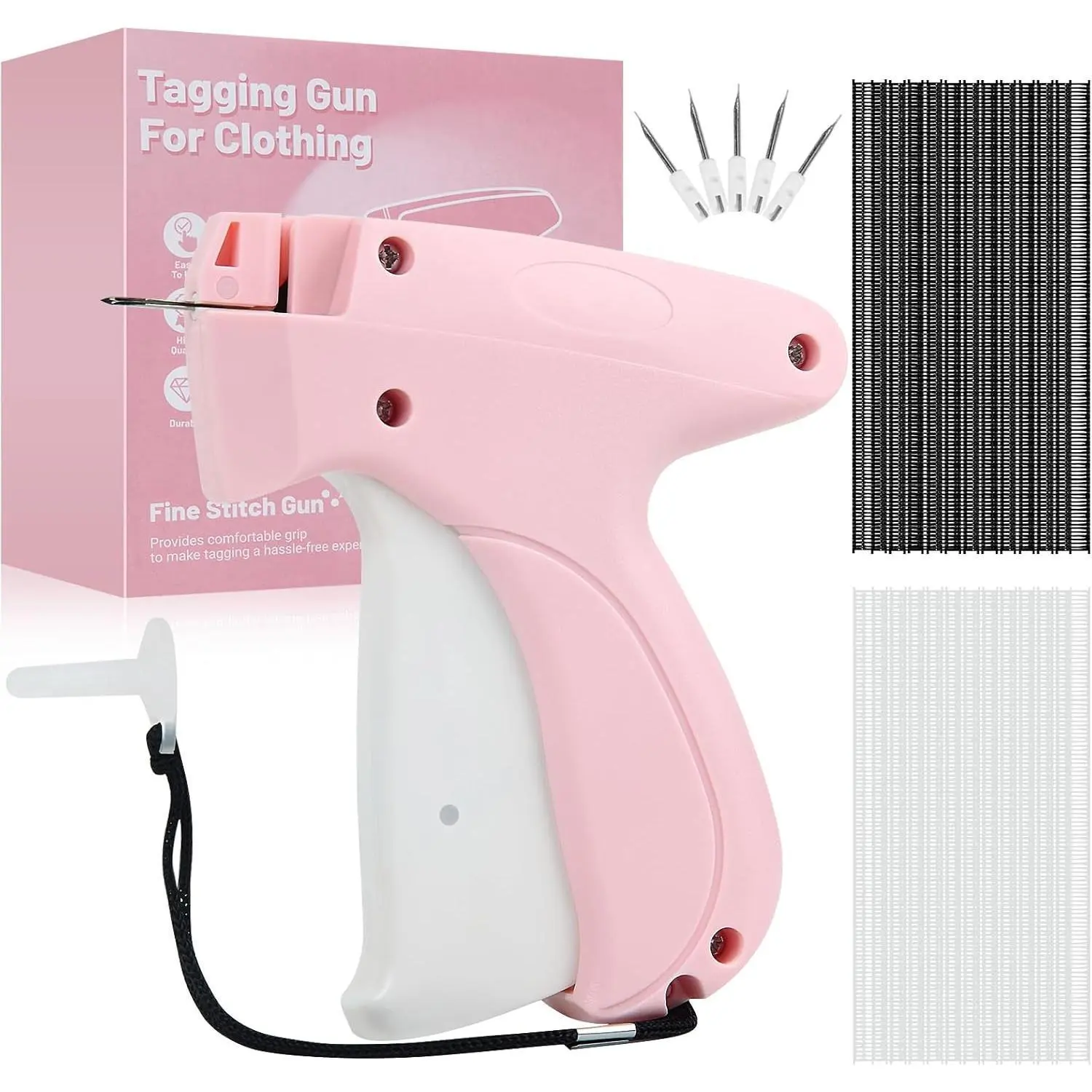 Stitch Gun for Clothes - Handheld Stitch Tag Gun Quick Clothing Fixer - Tagging Gun - Sewing Kit Includes 5 Needle, 500 Black Fasteners & 500 White Fasteners (Pink), Sewing Supplies Crafts, Handheld Sewing Machine, Multifunctional Home Sewing