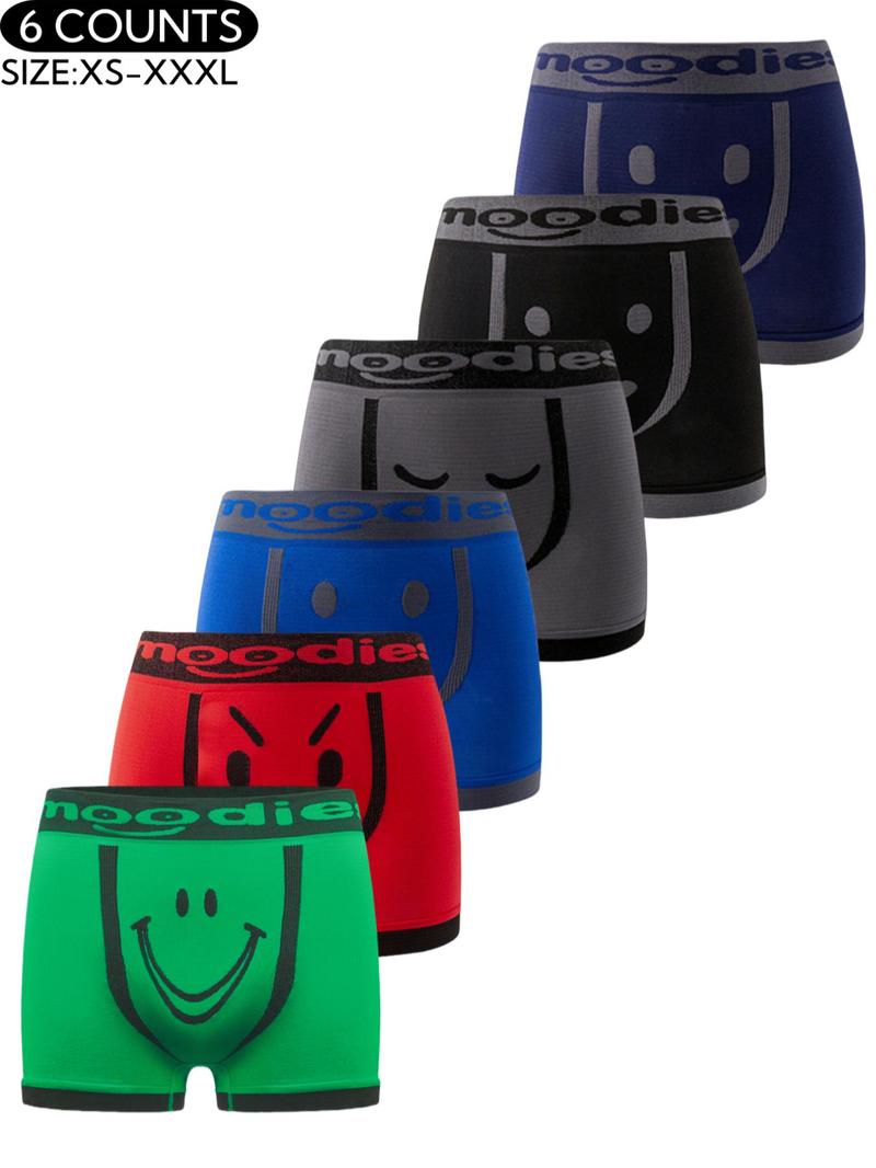 Men's Cartoon Expression Pattern Letter Tape Boxer Brief, Comfortable Breathable Seamless Underwear for Daily Wear, Fitted Elastic Boyshorts,Men's Underwear for All Seasons