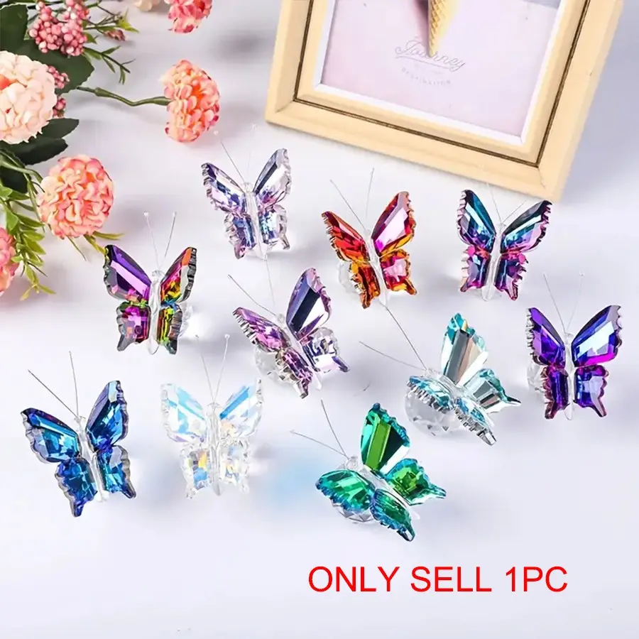 Handmade Crystal Butterfly Figurine Decor, Glass Butterfly Gift for Women with Base, Animal Collectible Statue for Home Office