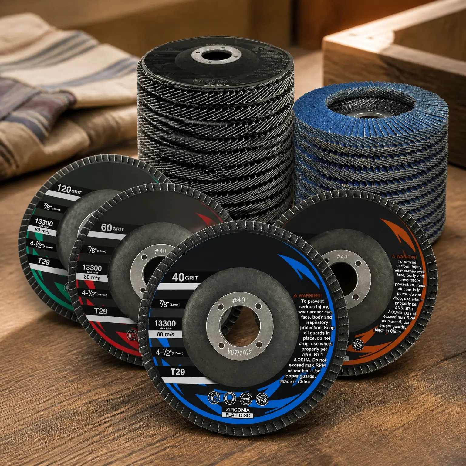 24-Pack 4-1/2" x 7/8" Zirconia Flap Disc, T29 40/60/80/120 Grit & T27 40 Grit Angle Grinder Sanding Disc with Etched Grit Markings, 80pcs Emery Cloth per Disc