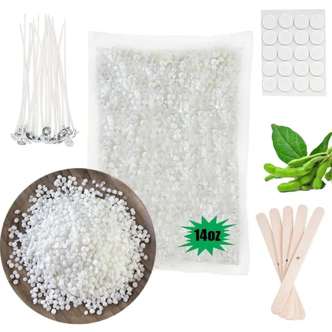 Soy Wax for Candle Making, 14oz  Soy Wax Pellets with 20 count Wick, 20 count Wick Stickers and 5 Centering Device for Candle Making