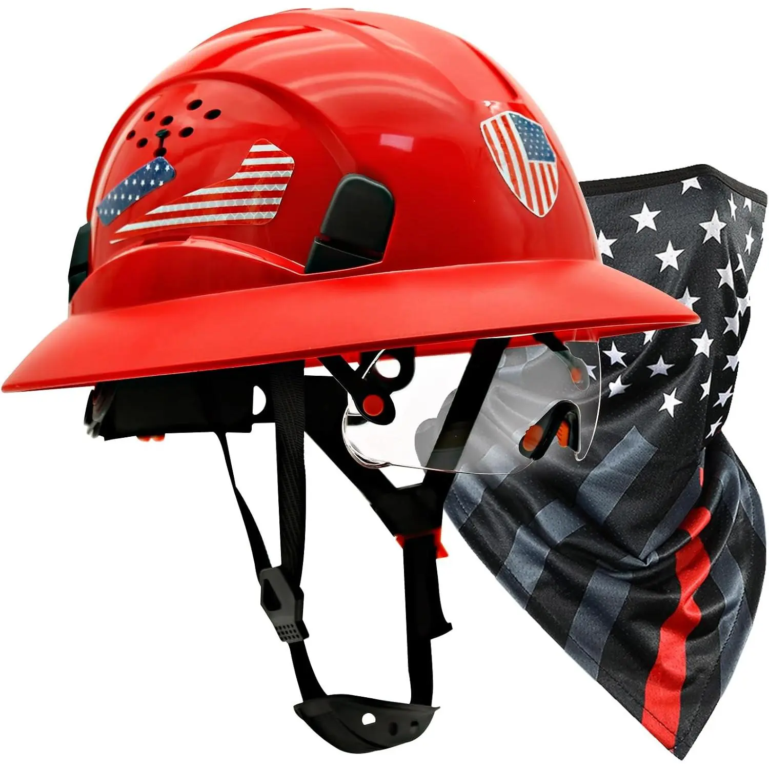 Full Brim Overhead Guard Hat - Sports & Outdoor Hat with Flip Visor, Detachable Neck Cover, Breathable Vent, Chin Strap, Reflective Stripes for DIY Gardening, Outdoor Work