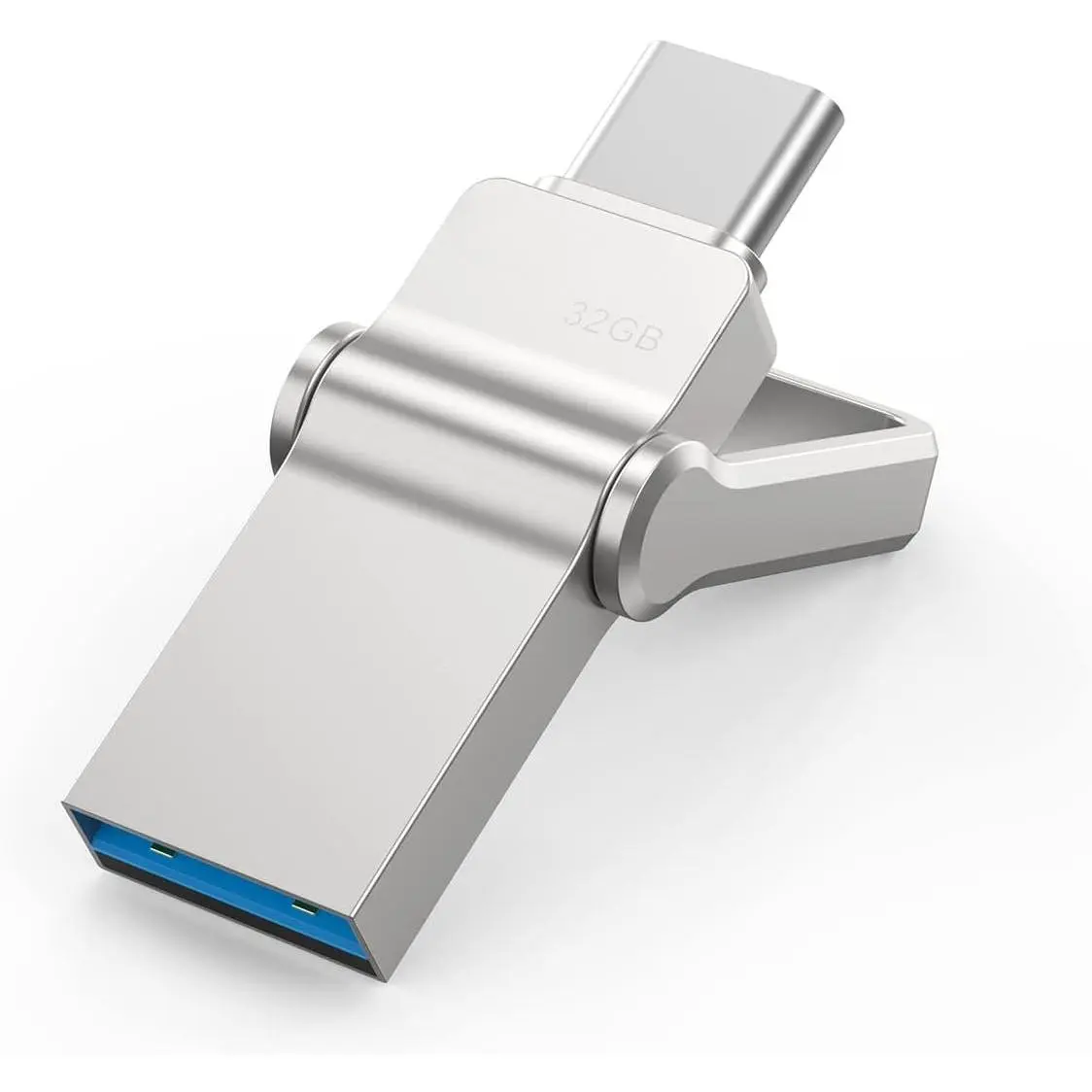 32GB USB C Metal Flash Drive 2-in-1 OTG USB 3.0 + Type C Thumb Drive, UDP-Tech  Portable Jump Drive Swivel Design
