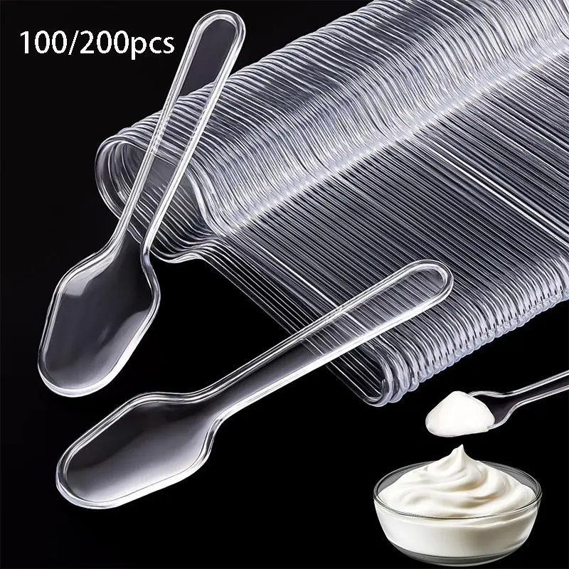 100/200 Pcs Disposable Mini Taste Spoons, Transparent, Ideal for Cake, Ice Cream, Yogurt, Jelly, Jam, Pudding, Sweet Treats Sampling
