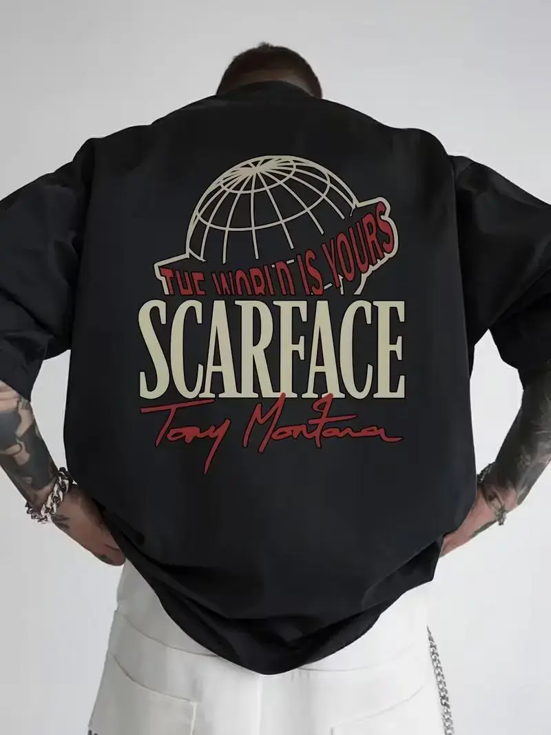 Camiseta Oversize Algodón Color Negro Diseño "Scarface: The World Is Yours" con Estilo Cine Urbano Iconográfico Alta Calidad Suave Tallas Completas Tendencia Viral México