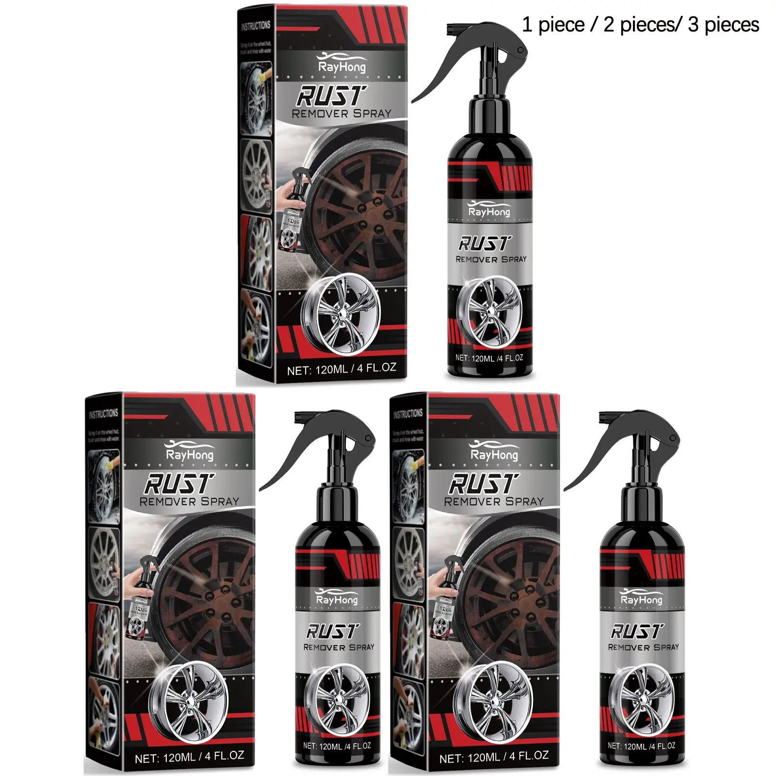 Wheel Rust Remover Spray (120ML/120ML*2/120ML*3), Metal Parts Car Tire Surface Cleaner, Rust Removal, Dust Removal, Polishing Agent