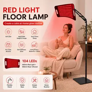 104 LED Light Therapy Lamp, 660nm Light + 850nm Near Infrared, Large Panel Design, Floor & Desk Stands, Easy Assembly, Skin Care