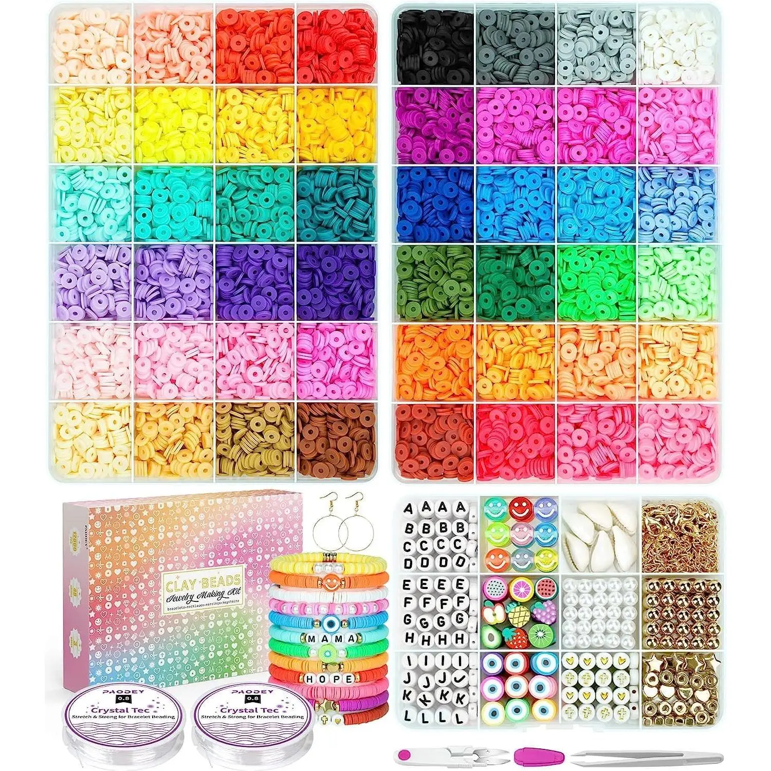 Bracelet Making Kit, 12000 count Clay Beads 48 Colors in 3 Boxes, Friendship Bracelet Kit with Elastic Strings, Polymer Spacer Beads,  Making Crafts  for Teens Adults