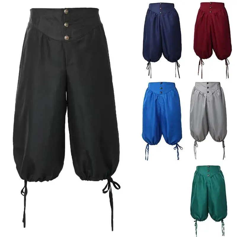 Pirate Costume Breeches Pirate Pants Renaissance Medieval Viking Trousers Cosplay Back Lace Up Shorts