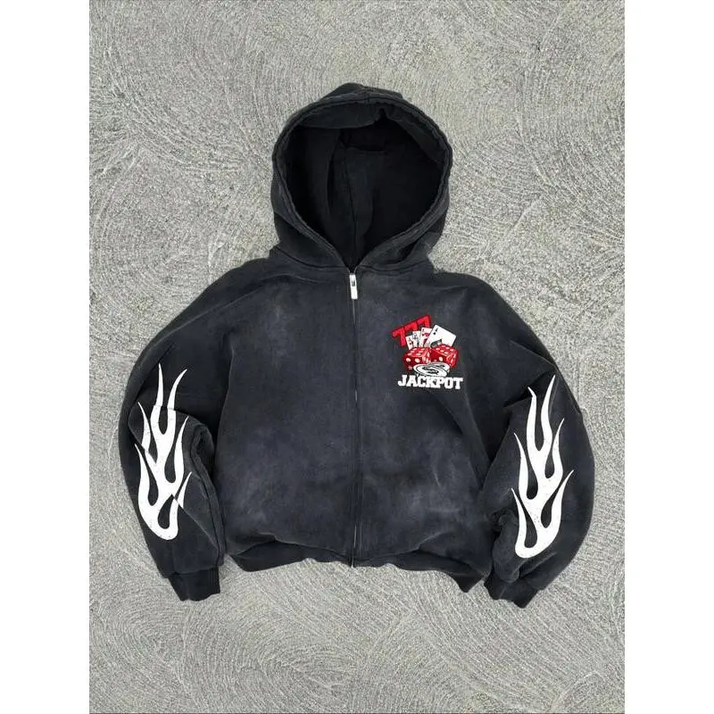 Vintage Wash Snowflake Print Casual Open Front Sweatshirt, Street Fashion Trendy Design, Perfect for Daily Versatile Wear