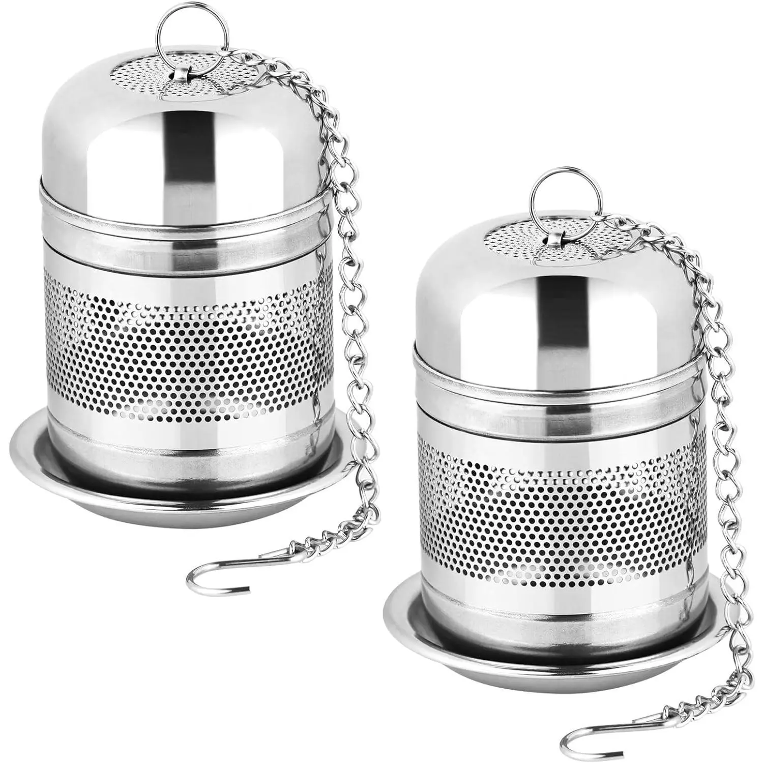 2count Tea Infuser Strainer - Stainless Steel Tea Strainers for Loose Tea, Loose Leaf Tea Steeper, Fine Mesh Tea Ball holder with Chain Hook and Lid, Reusable Tea Filter Bags Diffusers