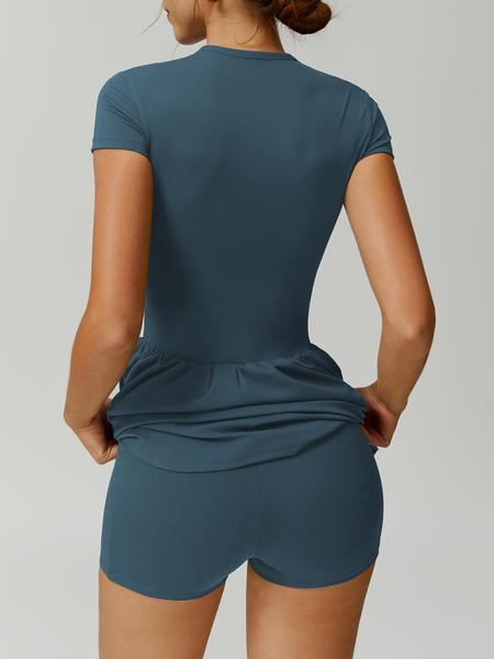 Women's Sporty Zipper Waist Golf Tennis Dress Skirt, Above Knee Tight-Fit Short Sleeve Summer with Storage Pockets Golf Athletic Dress