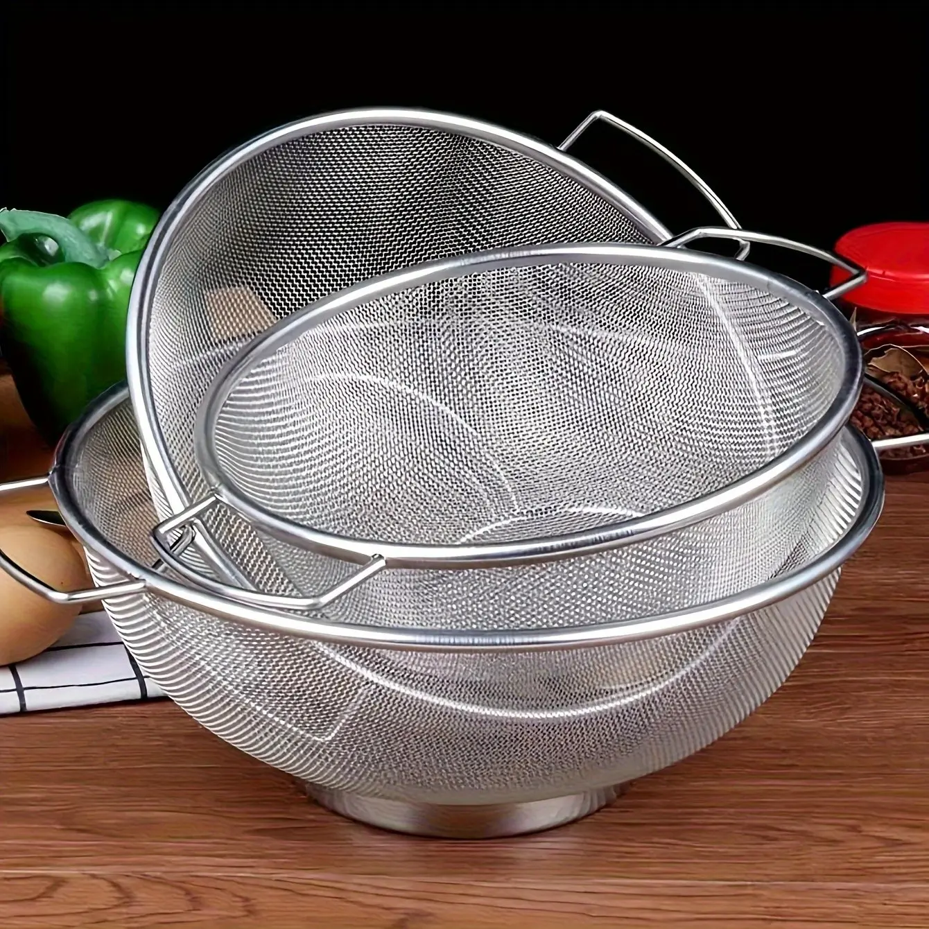 2pcs Stainless Steel Kitchen Filter Set - Durable Drain Basket for Fruits, Vegetables and Rice