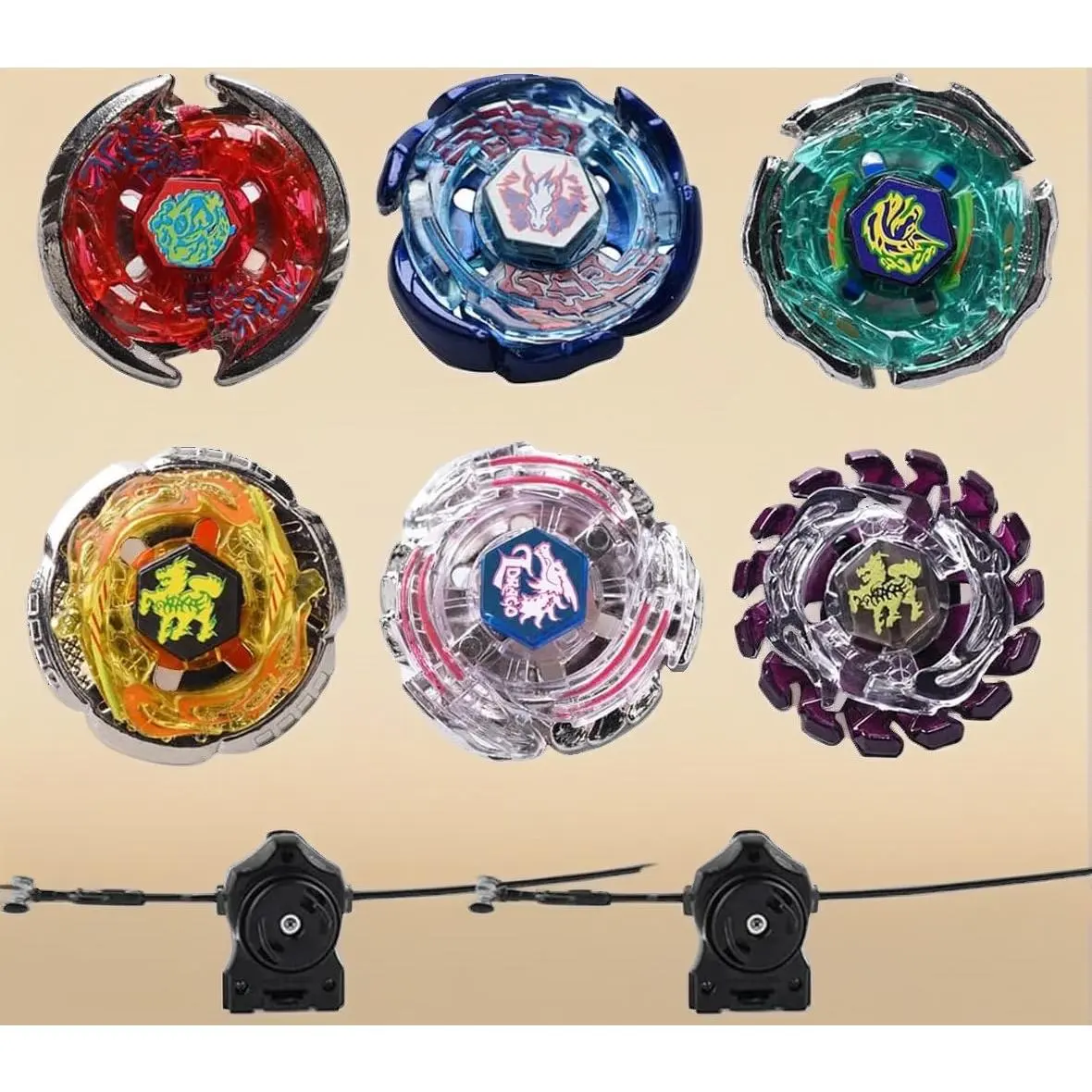 6-Pack Bey Burst Battling Tops Metal Fusion Starter Set - Includes 2 Launchers and Stickers, Launchers Included