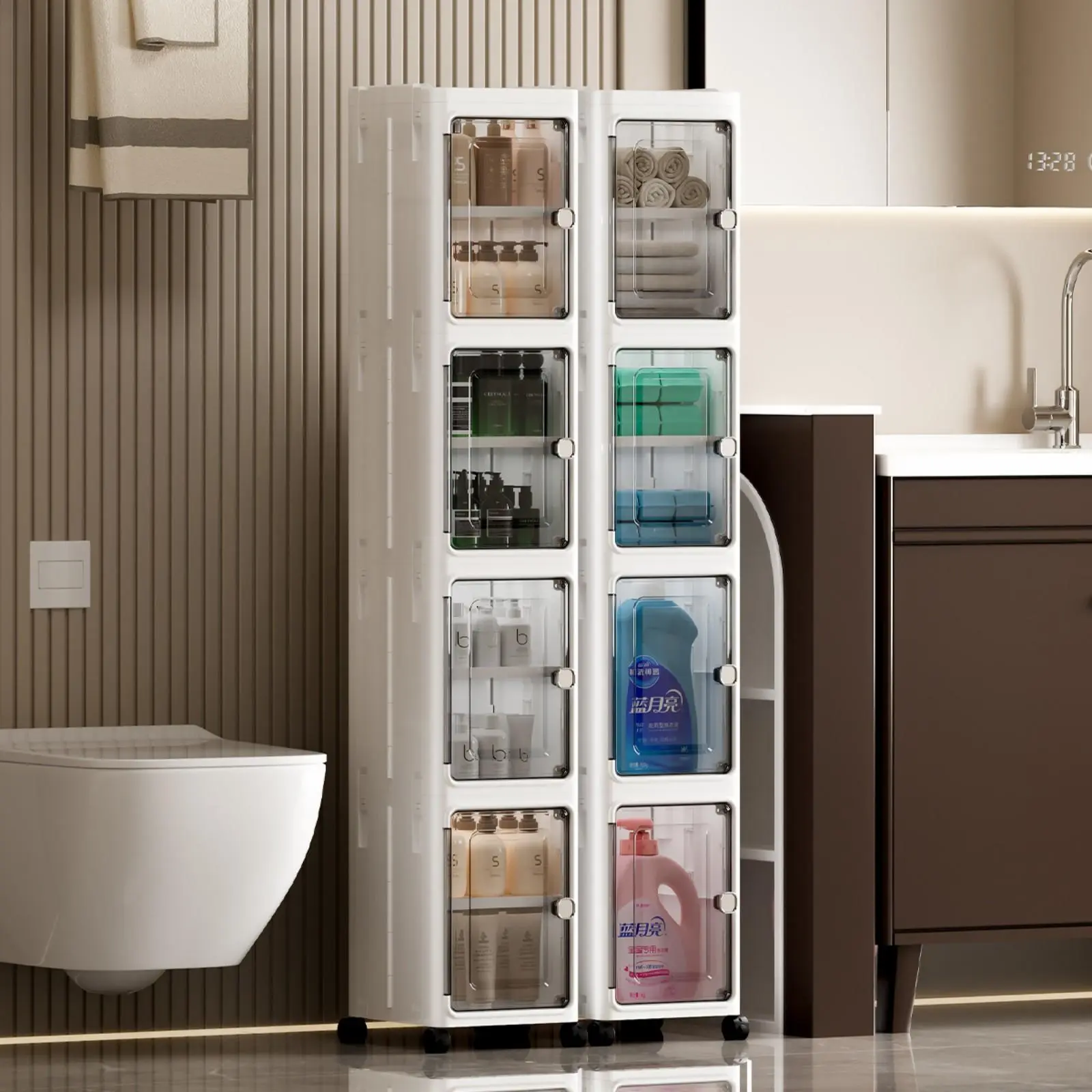 Nifogo Five-layer tall and narrow storage cabinet, made of plastic, with a slim design, doors and adjustable shelves, wheels, stackable and foldable, suitable for small spaces, bathrooms and kitchens,dealsforyou,midyearsale,dealsforyoudays,#SummerWins