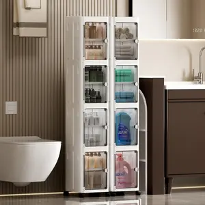 Nifogo Five-layer tall and narrow storage cabinet, made of plastic, with a slim design, doors and adjustable shelves, wheels, stackable and foldable, suitable for small spaces, bathrooms and kitchens,dealsforyou,midyearsale,dealsforyoudays,#SummerWins