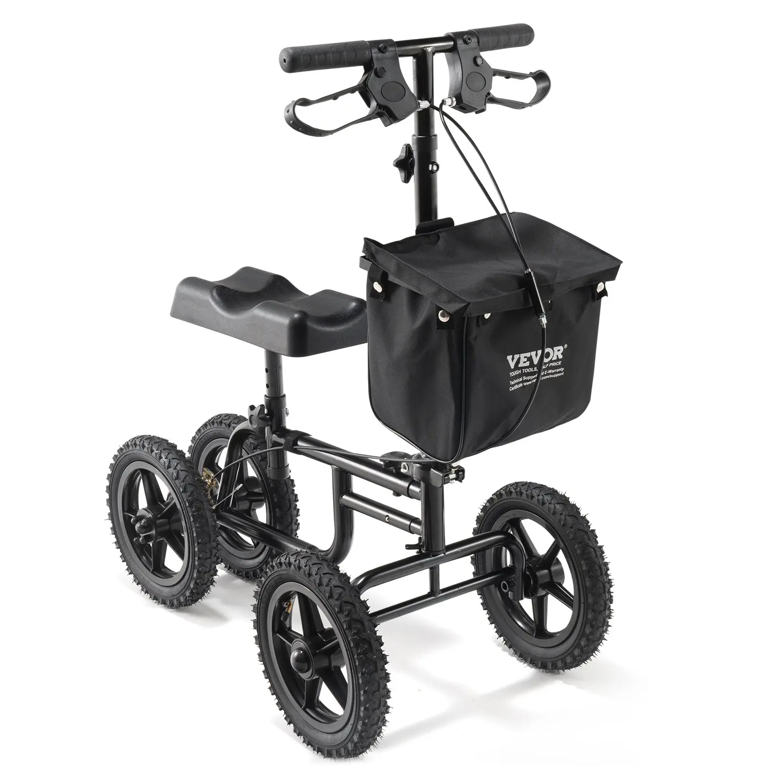 VEVOR Folding Leg Recovery Scooter, Carbon Steel Frame Steerable Walker with Height-Adjustable Handlebar & Knee Pad, 12" All-Terrain Wheels, Dual Brakes, 350LBS Capacity for Ankle/Foot/Knee Injuries