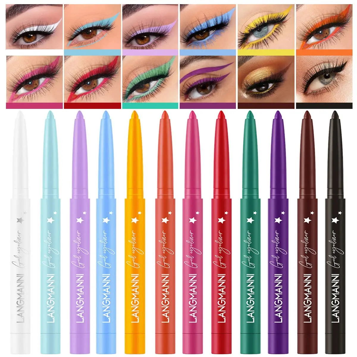 12 Colors Eyeliner Set - Natural Black Eyeliner Cream, Waterproof, Smudge-Proof, Long-Lasting Gel Pencils - Matte Shades Eye Liner, Rainbow Eyeliner Makeup Set