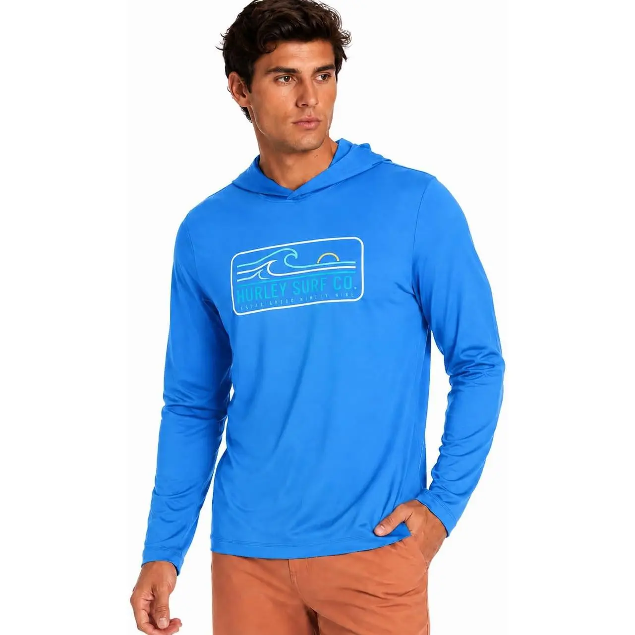 Hurley Men’s Sun Protection Hoodie Shirt – Mesh Breathable & UV Performance Long Sleeve Tee