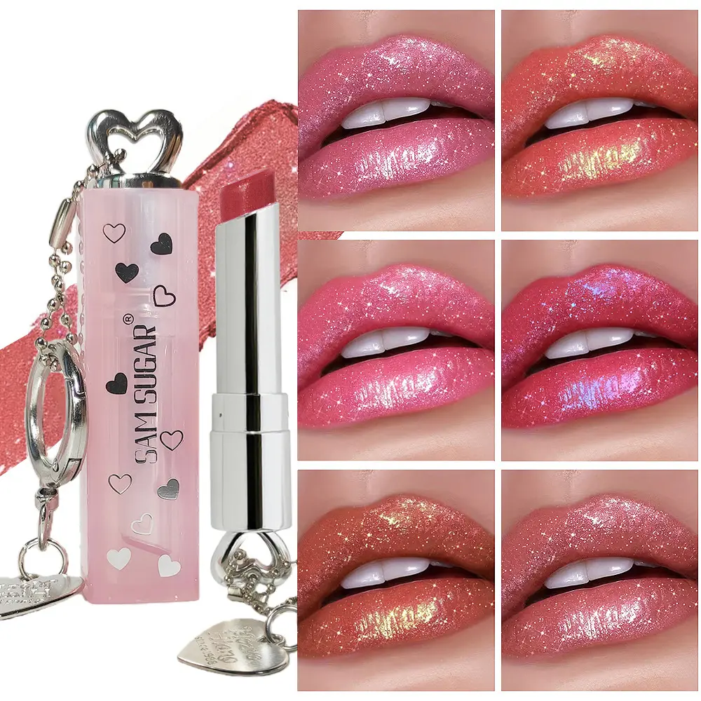 Love Lipstick Moisturizing Pearlescent Fine Shining Lip Gloss Lasting and Easy Coloring Improve Color Lipstick Portable with Key Chain