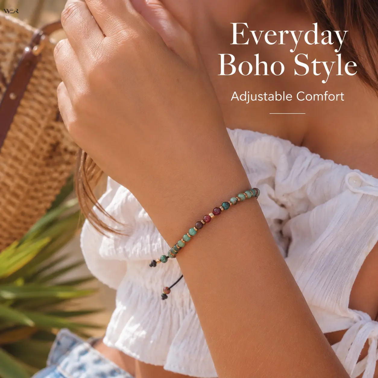 4mm Boho Beaded Bracelet with Natural Veined Stone for Women and Men, Stackable Wristband with Adjustable Fit and Fray Resistant Cord, Resistant Fray, Veined Texture