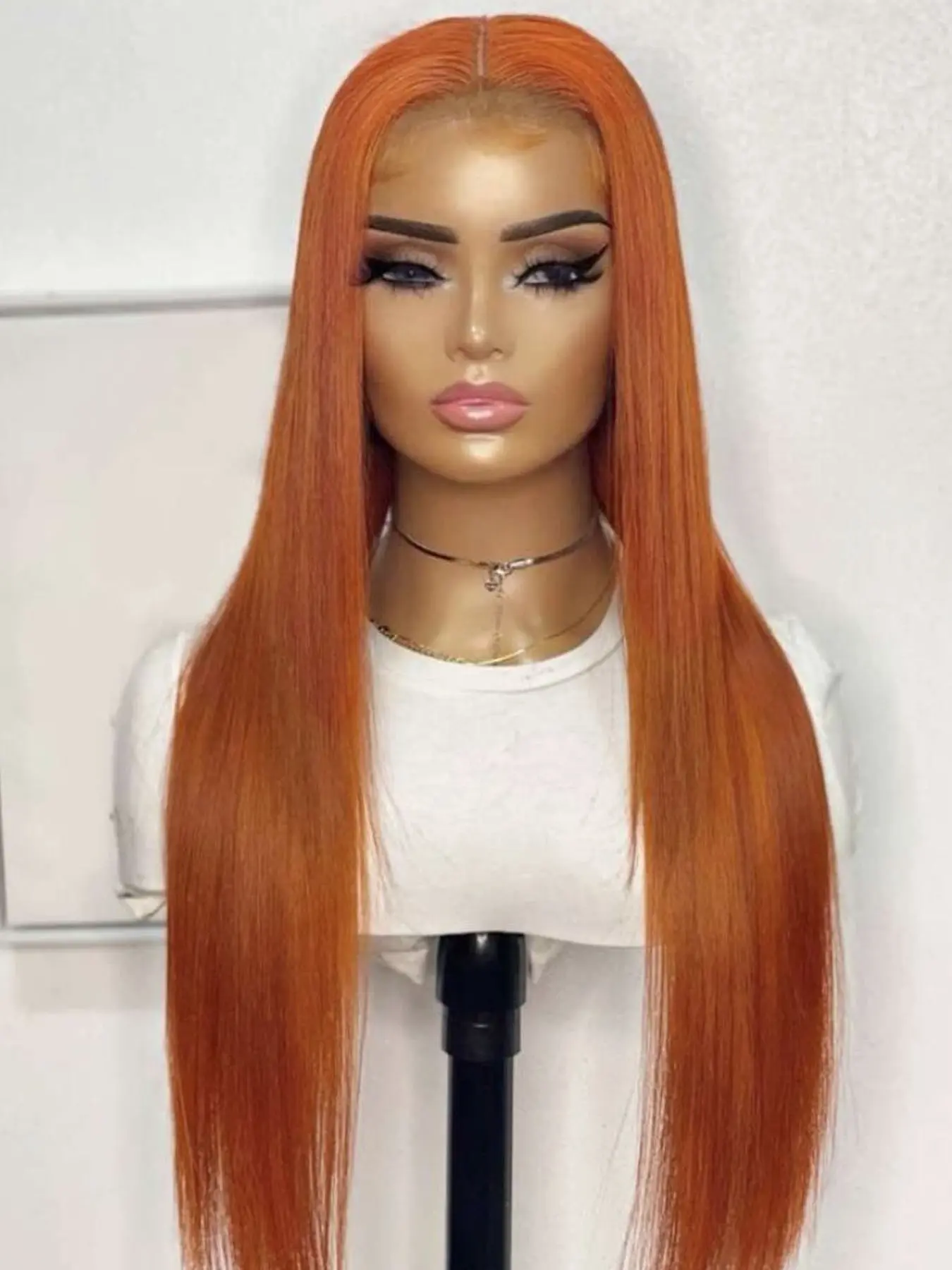 Dark Orange Synthetic Lace Front Wig 28Inch Long Straight Hair Wig 13x4 Free Part Orange Color Easy to Wear for Women Party Cosplay Daily Wear
