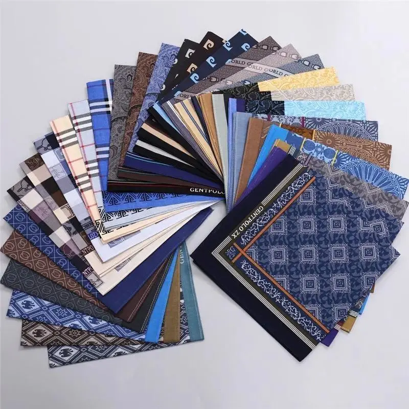3Pcs Men's Pure Cotton Printed Plaid Handkerchief Summer Thin Old-fashioned Nostalgic Cotton Soft Square Towel Hand 43 * 43cm