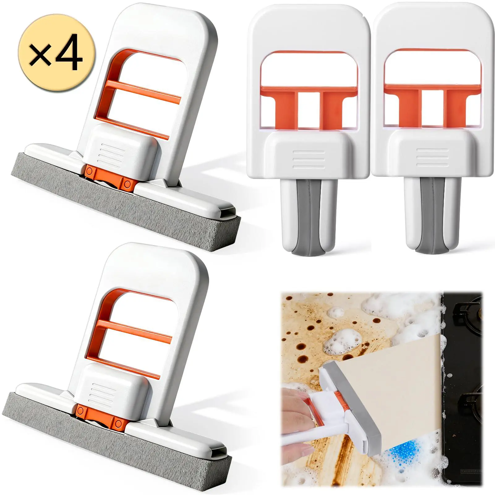 Orange Mini Foldable Desktop Sponge Mop - Compact & Portable, Easy Squeeze Design, Space-Saving, Deep Grooves, Wet & Dry Use for Kitchen Countertops, Glass, Car Interior, Cupboard