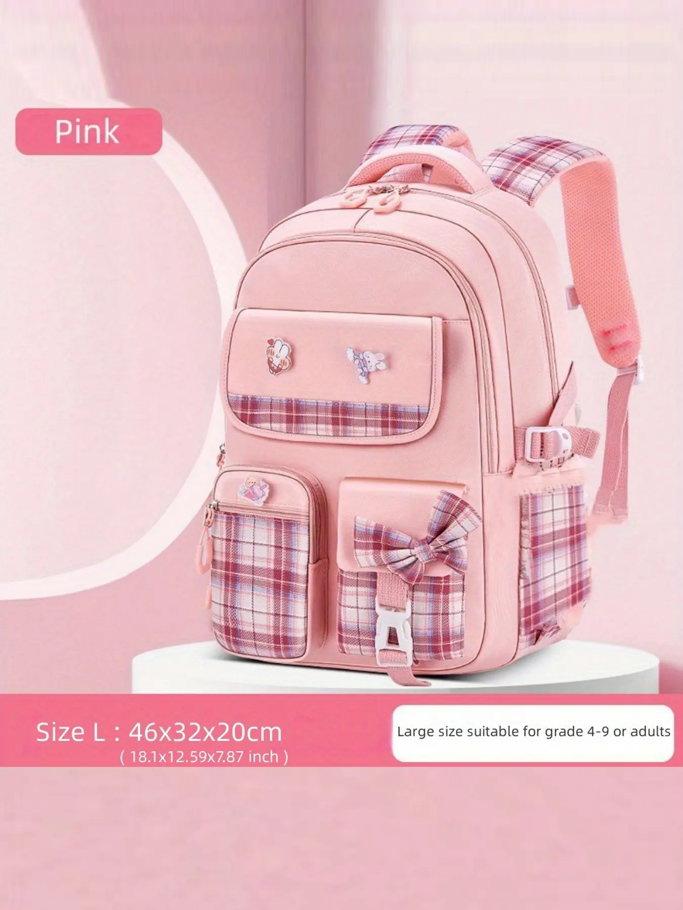 Women's Fashionable Solid Color Bowtie Backpack, Casual Preppy Style, College School Backpack, Ideal for School & Daily Use, Trendy High-Quality Commuting Bag