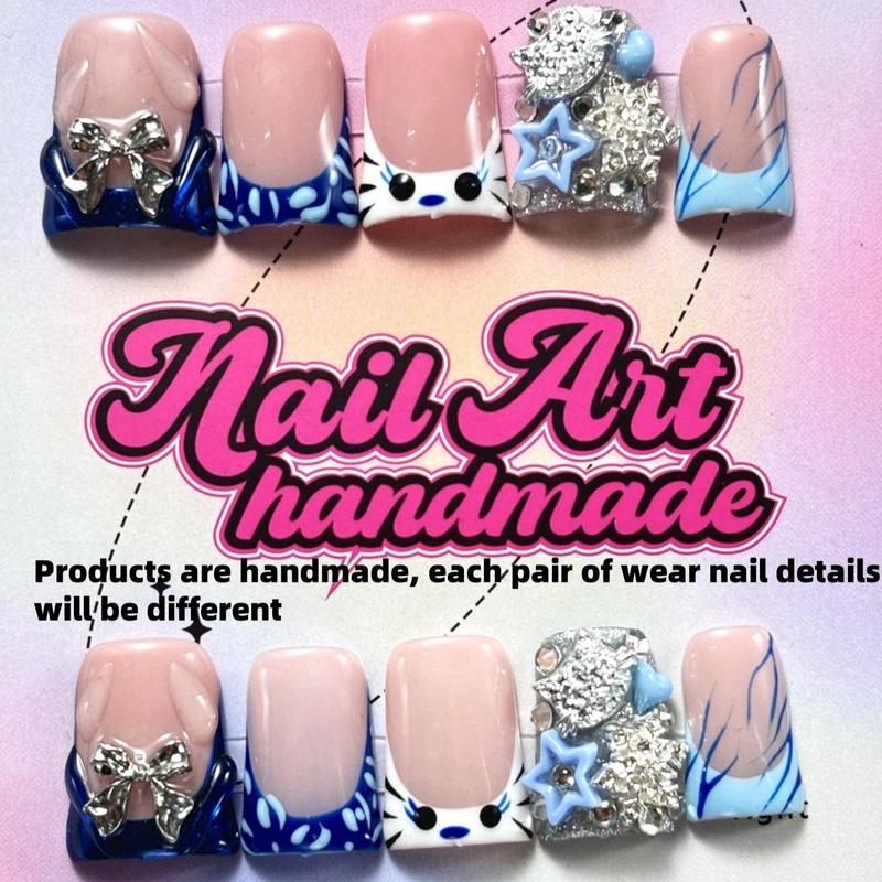 Cute Charms Decor Fake Nails, 10pcs Removable False Nails for Women Girls Nail Art, Effortless Press on Nails Manicure Set, Acrylic Press Nails, Fake Nails Extension